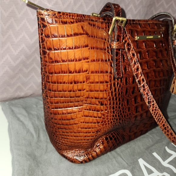 Brahmin Brown Crocodile Embossed Women's Medium Tote Bag - Picture 7 of 11